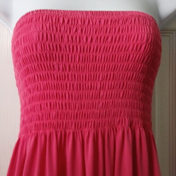 Smocked top pinkish mauve floral print maxi strapless dress Sz M EUC - Picture 4 of 8